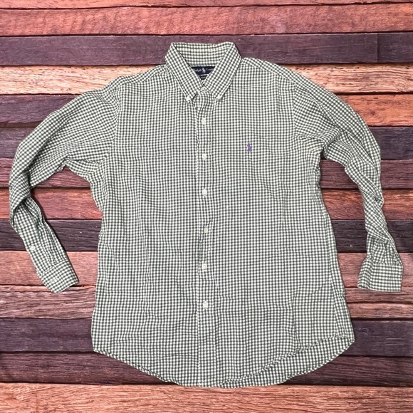 Polo Ralph Lauren Check Custom Fit Mens Dress Green Button Down Shirt - Picture 1 of 5